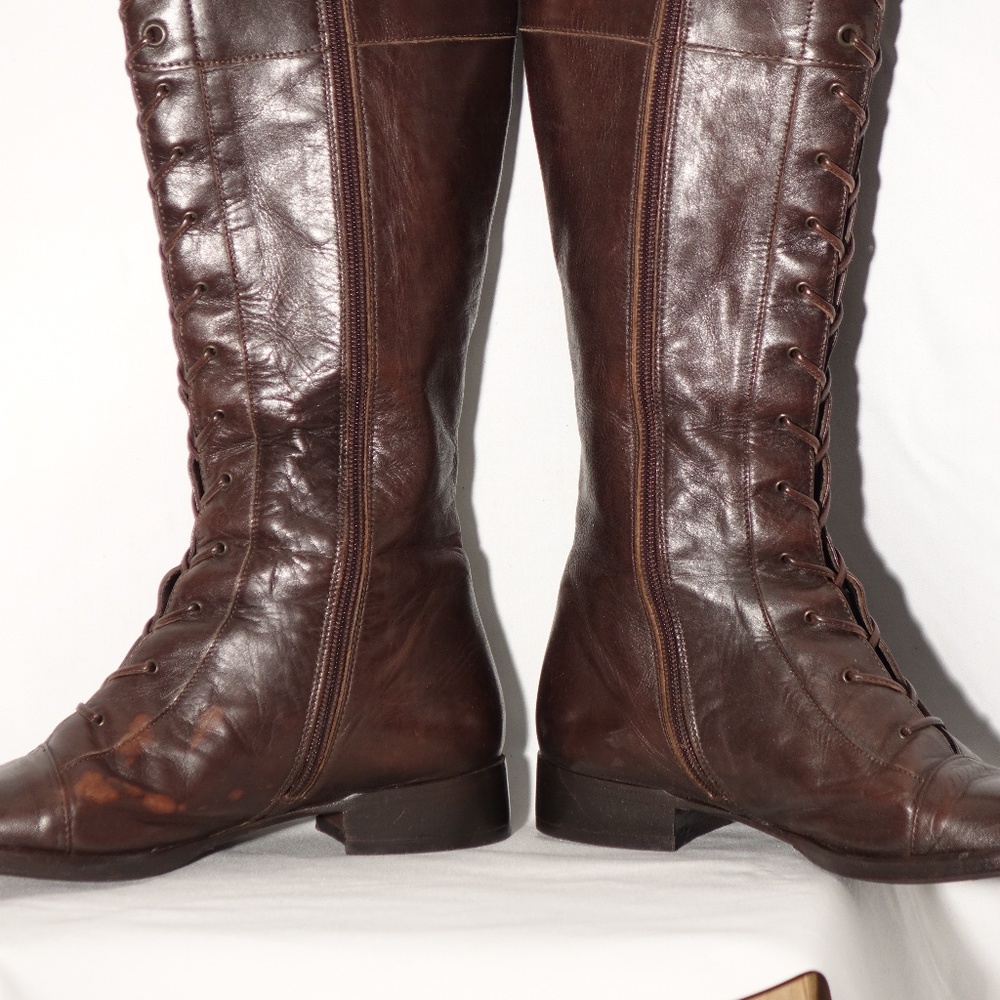 Via Spiga Lace Up Boots Brown Leather 7.5 Italy 56 - Picture 3 of 8